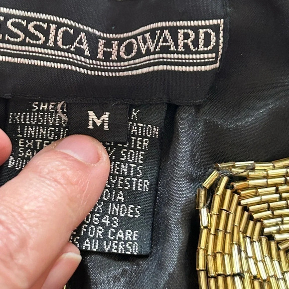 Vintage Jessica Howard Metallic Black Gold Beaded Silk Jacket Women's Medium - Picture 6 of 13